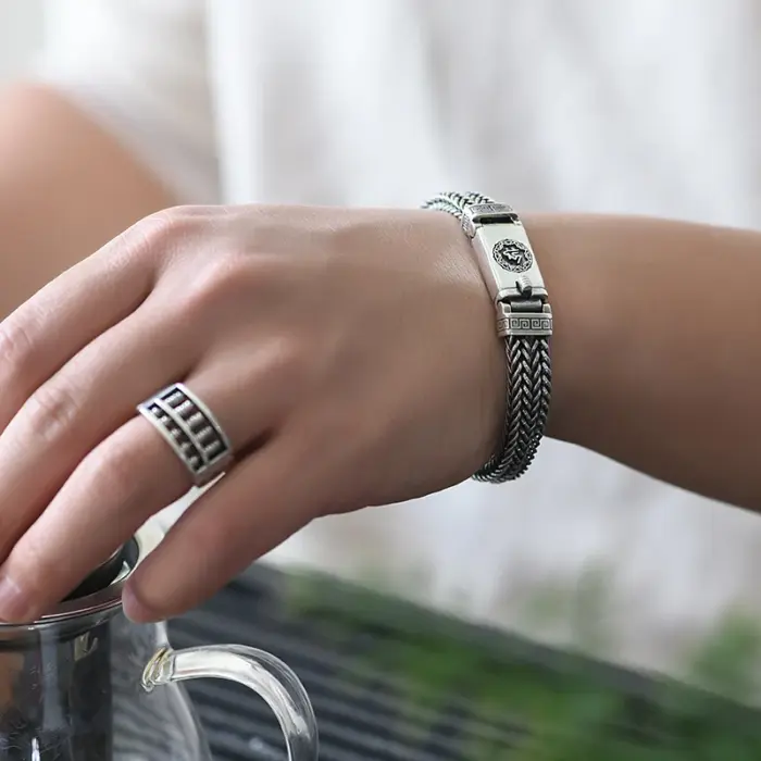 Factory Price 100% Real Solid S925 Silver Hand Woven Heavy Bracelet Men's Fashion Retro Bracelet Personality Vintage Jewelry 4 Factory Price 100% Real Solid S925 Silver Hand Woven Heavy Bracelet Men's Fashion Retro Bracelet Personality Vintage Jewelry 4