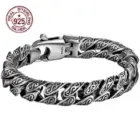 Real S925 Sterling Silver personality Tang grass pattern men's and women's retro hip Hop bracelet fashion certified jewelry gift 1