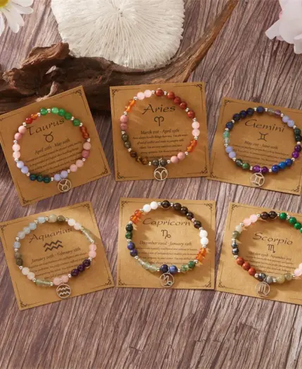 Minimalist Colorful Natural Stone Beaded Bracelets for Women Men Fashion Handmade 12 Constellation Zodiac Sign Bracelets Jewelry 1