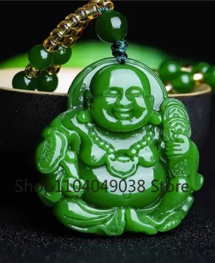 Chinese Green Jade Maitreya Buddha Pendant Necklace Charm Jadeite Jewelry Carved Amulet Fashion Accessories Gifts for Women Men 2
