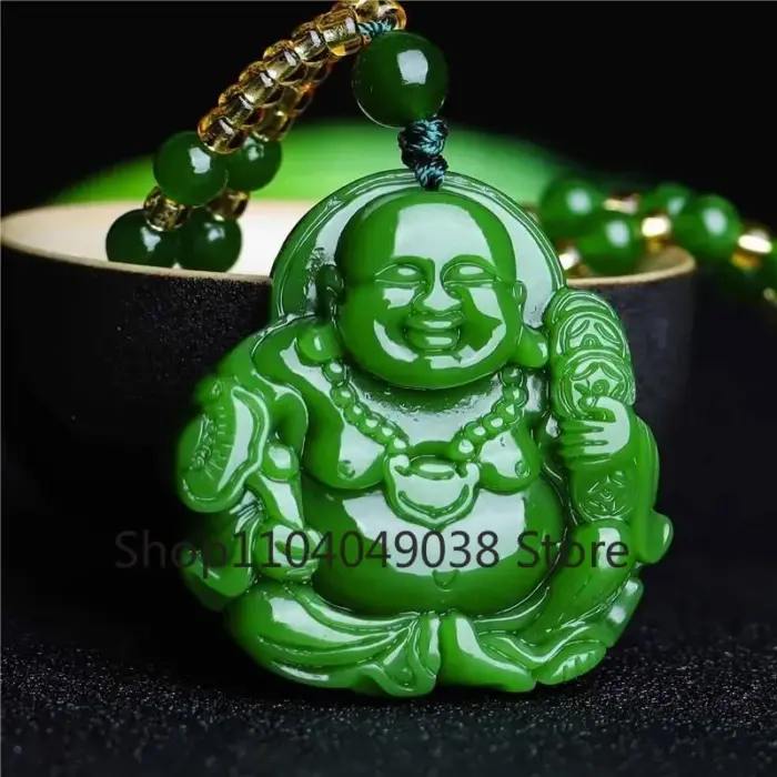 Chinese Green Jade Maitreya Buddha Pendant Necklace Charm Jadeite Jewelry Carved Amulet Fashion Accessories Gifts for Women Men 2 Chinese Green Jade Maitreya Buddha Pendant Necklace Charm Jadeite Jewelry Carved Amulet Fashion Accessories Gifts for Women Men 2