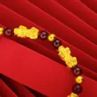 Women's 24K Gold (AU999) Pi Xiu Prayer Bead Bracelet | Matte-Gilt Two-Tone Pi Xiu, Chiseled Heart Sutra on Fortune Beads 3