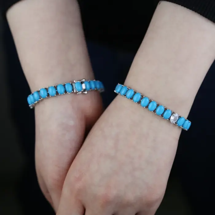 2023 Summer New High Quality Women Jewelry Geometric Oval Blue Turquoises Stone Tennis Bracelet For Women 5 2023 Summer New High Quality Women Jewelry Geometric Oval Blue Turquoises Stone Tennis Bracelet For Women 5