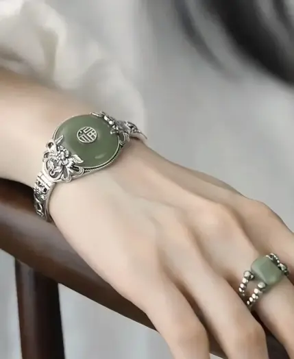 Modern Chinese Revival Fu Symbol Safety Lock Peony Blossom Antique Cuff Elegant Minimalist Feminine Luxury Heritage Bracelet 1 Modern Chinese Revival Fu Symbol Safety Lock Peony Blossom Antique Cuff Elegant Minimalist Feminine Luxury Heritage Bracelet 1