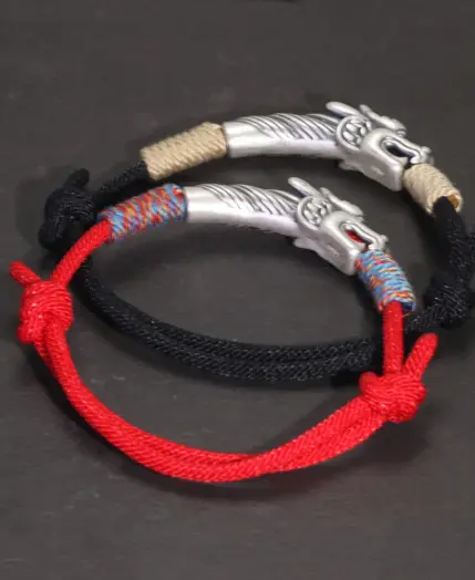 Handwoven 999 Sterling Silver Charm Lucky Red String Bracelet Dragon Men and Women's Jewelry 2