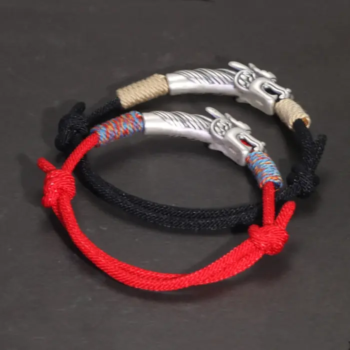 Handwoven 999 Sterling Silver Charm Lucky Red String Bracelet Dragon Men and Women's Jewelry 2 Handwoven 999 Sterling Silver Charm Lucky Red String Bracelet Dragon Men and Women's Jewelry 2