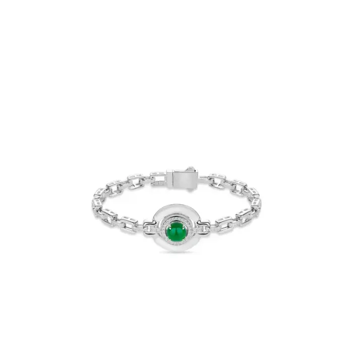 BELLUX 925 Silver Synthetic Zircon Bracelet Green Chalcedony Lucky Buckle Full Diamond Fashion Bracelet 5 BELLUX 925 Silver Synthetic Zircon Bracelet Green Chalcedony Lucky Buckle Full Diamond Fashion Bracelet 5