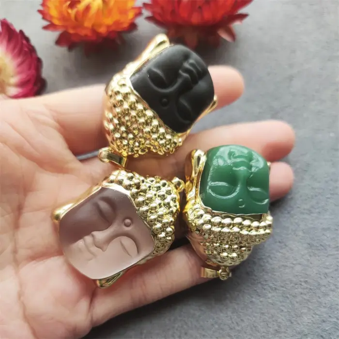 Smiling Buddha Head Pendant, Religious Buddhism Charm,Crystal Buddha, Buddha Amulet Lucky Necklace Making 3