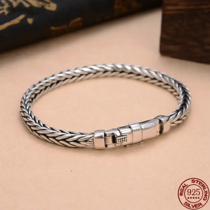 S925 Silver Factory Price handwoven vintage overbearing style personality keel bracelet men's and women's fashion jewelry gift 6 S925 Silver Factory Price handwoven vintage overbearing style personality keel bracelet men's and women's fashion jewelry gift 6