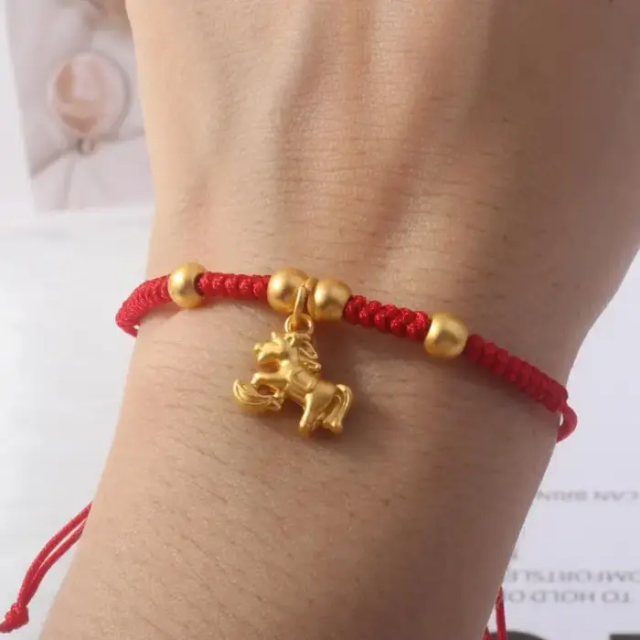 1Piece 2026 Horse Year Lucky Red Rope Bracelet Chinese Style Zodiac Horse Braided Bracelet Women Fashion Jewelry 6