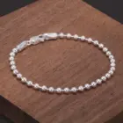 Real 925 Sterling Silver Handmade 3mm Bead Ball Strand Chain Bracelet Unisex Simple Classic Fashion Charm Hand Jewelry 3