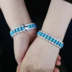 2023 Summer New High Quality Women Jewelry Geometric Oval Blue Turquoises Stone Tennis Bracelet For Women 4