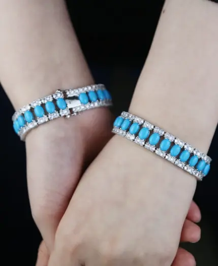 2023 Summer New High Quality Women Jewelry Geometric Oval Blue Turquoises Stone Tennis Bracelet For Women 4