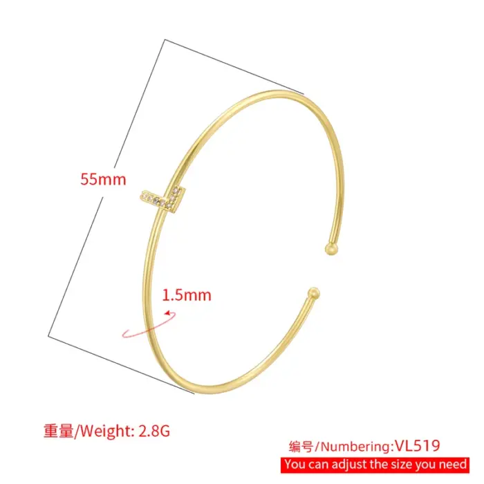 ZHUKOU 18K gold plated micro-set zirconia 26 letters A-Z simple unisex bracelet lucky letters bracelet silvery: VL519 3