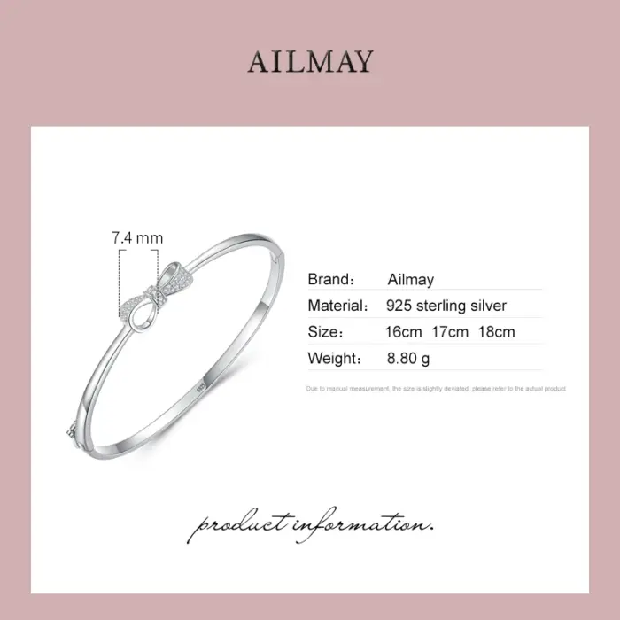 Ailmay 100% 925 Sterling Silver Lovely Bow-Knot Bracelets For Women Dazzling Clear CZ Cute Fine Jewelry Women Girl Gift 5 Ailmay 100% 925 Sterling Silver Lovely Bow-Knot Bracelets For Women Dazzling Clear CZ Cute Fine Jewelry Women Girl Gift 5