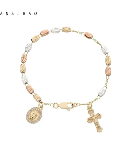 FanSibao Jewellery Women Virgin Mary Rosary Bead Cross Bracelet Charms Chain accessories 1
