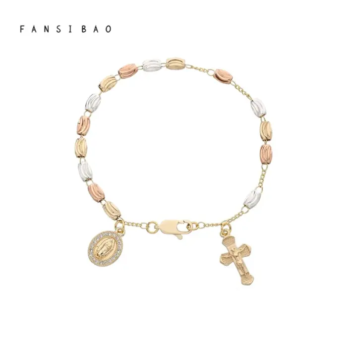 FanSibao Jewellery Women Virgin Mary Rosary Bead Cross Bracelet Charms Chain accessories 1