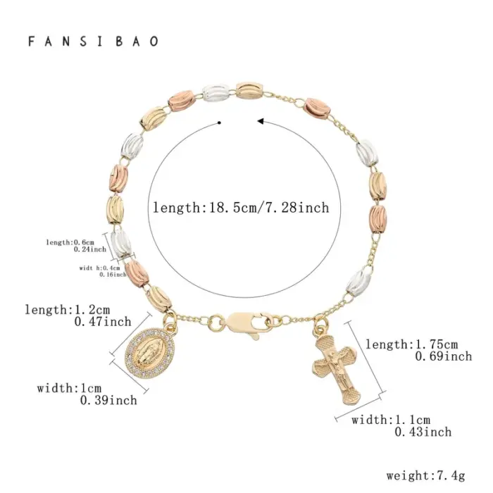 FanSibao Jewellery Women Virgin Mary Rosary Bead Cross Bracelet Charms Chain accessories 6