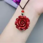 Fashion Cinnabar Jade Rose Flower Pendant Necklace Jewellery Chinese Healing Women Man Luck Gift Sweater Chain 1