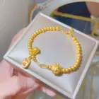 Chinese Style Golden Zodiac Dragon Full Circle Golden Bead Bracelet Women's 2024 New Lucky Bell Jewelry Premium Good Luck Gift 1