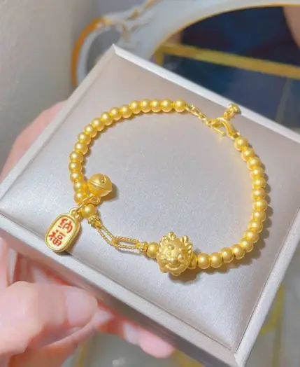 Chinese Style Golden Zodiac Dragon Full Circle Golden Bead Bracelet Women's 2024 New Lucky Bell Jewelry Premium Good Luck Gift 1
