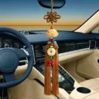 Chinese Knot Natural Obsidian Carved Lotus God of Fortune Amulet Lucky Pendant Silk Tassel Ornaments Gift keychain Jewelry 3