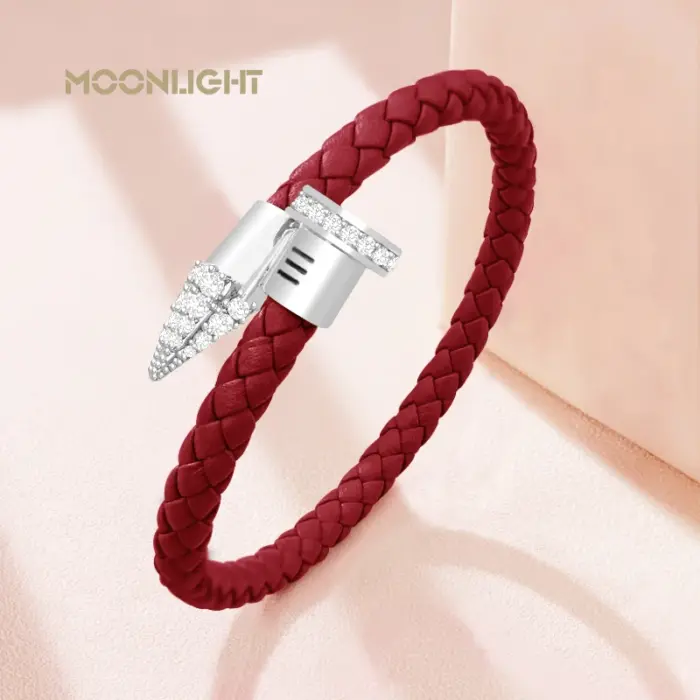 MOONLIGHT Genuine Braided Leather Bracelet for Woman High Quality Classic Cubic Zirconia Nail Bracelet Female Jewelry Gifts 3 MOONLIGHT Genuine Braided Leather Bracelet for Woman High Quality Classic Cubic Zirconia Nail Bracelet Female Jewelry Gifts 3