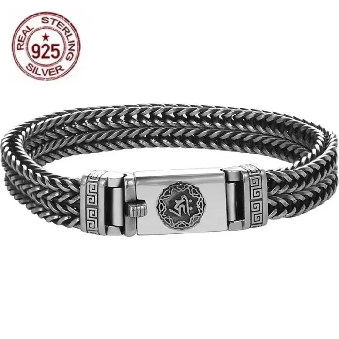 Factory Price 100% Real Solid S925 Silver Hand Woven Heavy Bracelet Men's Fashion Retro Bracelet Personality Vintage Jewelry 1 Factory Price 100% Real Solid S925 Silver Hand Woven Heavy Bracelet Men's Fashion Retro Bracelet Personality Vintage Jewelry 1