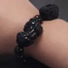 Natural Obsidian Stone Beads Pixiu Bracelet for Men Black/Gold Obsidian Vintage Chinese Fengshui Wealth and Luck Jewelry 6
