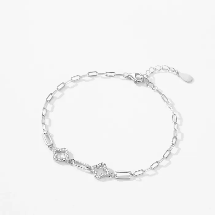 Ailmay Real 925 Sterling Silver Charm Lucky Grass Cubic Zirconia Adjustable Bracelet For Women Classic Wedding Statement Jewelry 3 Ailmay Real 925 Sterling Silver Charm Lucky Grass Cubic Zirconia Adjustable Bracelet For Women Classic Wedding Statement Jewelry 3