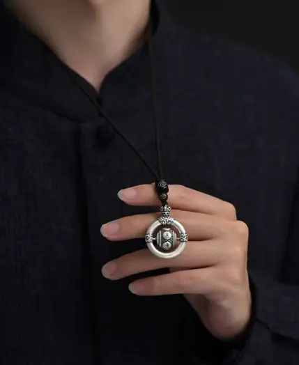Chinese Peace Knot Pendant Necklace with Om Six-Character Mantra Rotate Beads for Men Women Amulet Jewelry Blessings & Harmony 1 Chinese Peace Knot Pendant Necklace with Om Six-Character Mantra Rotate Beads for Men Women Amulet Jewelry Blessings & Harmony 1