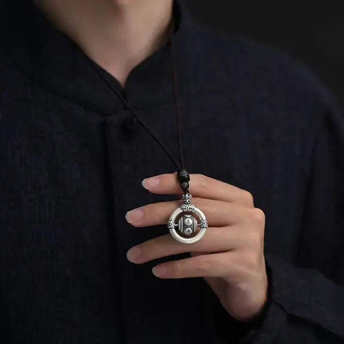 Chinese Peace Knot Pendant Necklace with Om Six-Character Mantra Rotate Beads for Men Women Amulet Jewelry Blessings & Harmony 1
