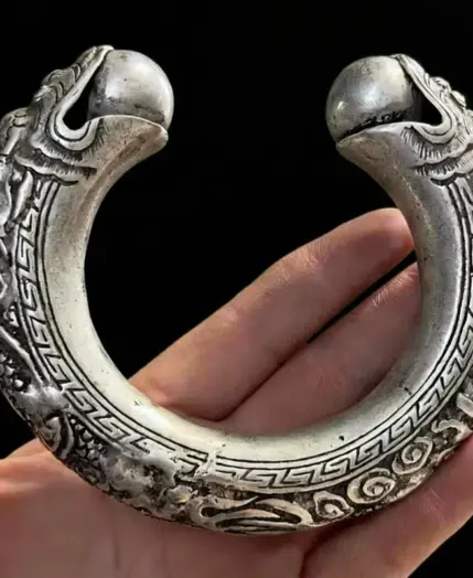 Mai Chuang/Tibetan Silver Chinese Zodiac Embossed Dragon and Phoenix Bangle Accessories Exquisite for Men and Women Couple Gift 6