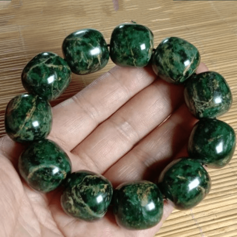Natural Tibetan Tibetan Jade Medicine King Stone Serpentine Gold Flower Old Bead Bracelet Men's and Women's Health Care Jewelry