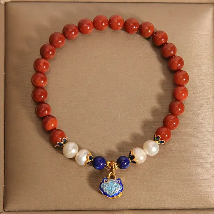 Nanhong Agate Zodiac Year Bracelet Women Cloisonné Ethnic Longevity Locket Artisan Jewelry Gift for Girlfriend Best Friend Gifts 5 Nanhong Agate Zodiac Year Bracelet Women Cloisonné Ethnic Longevity Locket Artisan Jewelry Gift for Girlfriend Best Friend Gifts 5
