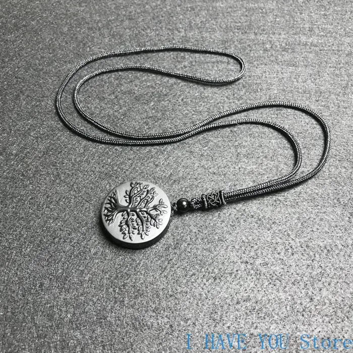 Natural Genuine Obsidian Life Tree Necklace Pendant Healing Crystal Guardian Jade Pendant Male and Female Jade Necklace Jewelry 5