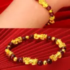 Women's 24K Gold (AU999) Pi Xiu Prayer Bead Bracelet | Matte-Gilt Two-Tone Pi Xiu, Chiseled Heart Sutra on Fortune Beads 6