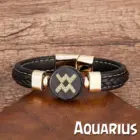 New 12 Constellations Zodiac Sign Bracelet Black Leather Natural Stone Men Bracelets Aries Leo Horoscope Jewelry Christmas Gifts 3