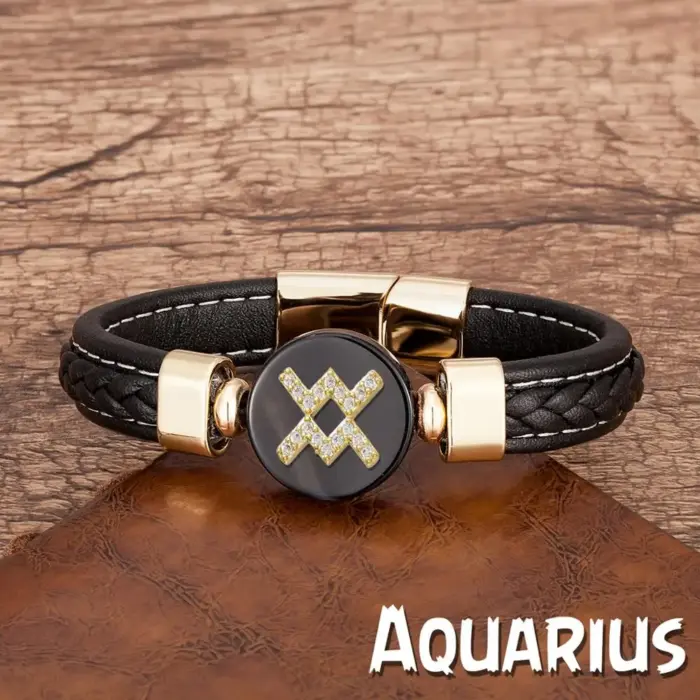 New 12 Constellations Zodiac Sign Bracelet Black Leather Natural Stone Men Bracelets Aries Leo Horoscope Jewelry Christmas Gifts 3