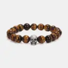 Vintage 925 Sterling Silver Skull Beaded Bracelet Natural Tiger Eye Agate Stone Beads Men Women Couple Fine Jewelry 3
