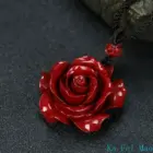Fashion Cinnabar Jade Rose Flower Pendant Necklace Jewellery Chinese Healing Women Man Luck Gift Sweater Chain 2