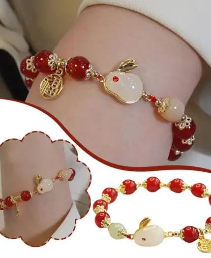 New Year Lucky Rabbit Beaded Bracelet For Women Elegant Red Beads Fu Letter Charm Bracelet Chinese Jewelry Festive Gifts 1 New Year Lucky Rabbit Beaded Bracelet For Women Elegant Red Beads Fu Letter Charm Bracelet Chinese Jewelry Festive Gifts 1