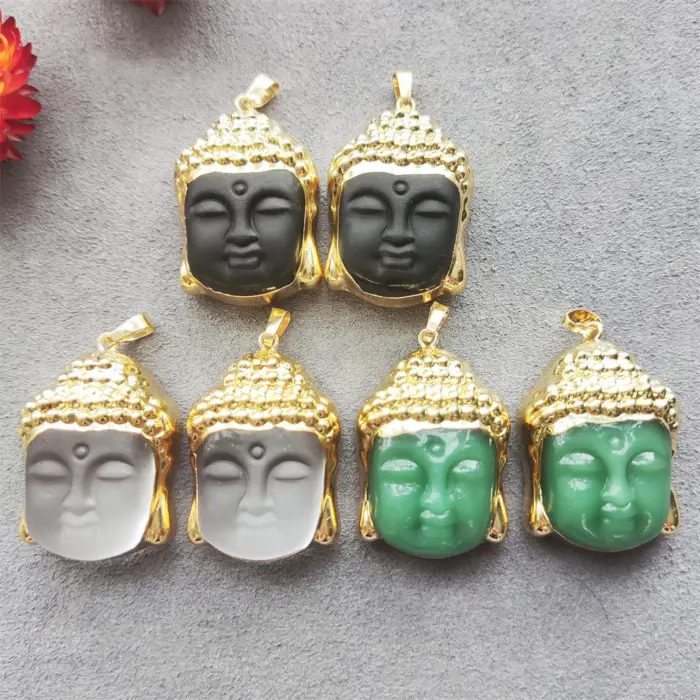 Smiling Buddha Head Pendant, Religious Buddhism Charm,Crystal Buddha, Buddha Amulet Lucky Necklace Making 1