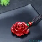 Fashion Cinnabar Jade Rose Flower Pendant Necklace Jewellery Chinese Healing Women Man Luck Gift Sweater Chain 5