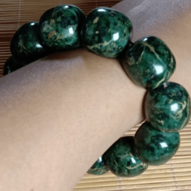 Natural Tibetan Tibetan Jade Medicine King Stone Serpentine Gold Flower Old Bead Bracelet Men's and Women's Health Care Jewelry