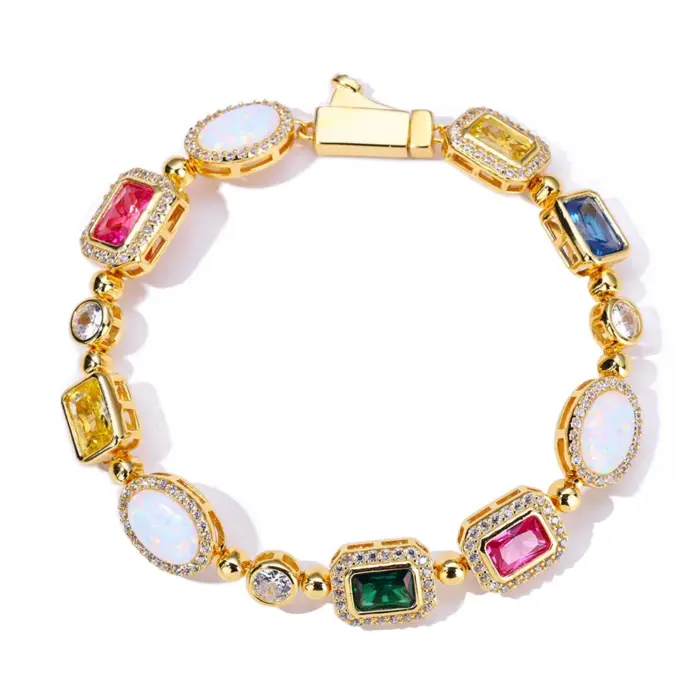 NUOYA Multi Colored Opal Geometric Women Bracelet 18k Gold Plated Diamond Accent Luxurious Hip hop Boutique Jewelry 5
