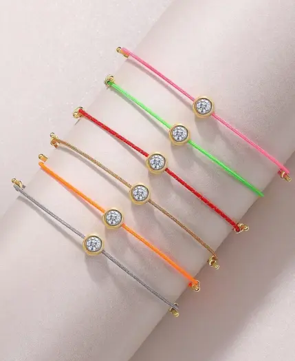 JIUZUAN D Color VVS1 Moissanite Bracelet, GRA Certified, 0.3Ct Lab Diamond, Adjustable Cord in 6 Colors, Elegant Jewelry for Wom 3
