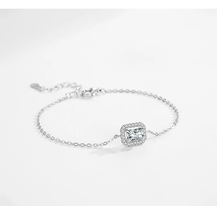 925 Sterling Silver Luxury Dazzling Rectangle1Ct Zirconia Link Chain Charm Bracelet For Women Wedding Engagement Jewelry