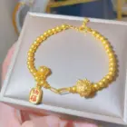 Chinese Style Golden Zodiac Dragon Full Circle Golden Bead Bracelet Women's 2024 New Lucky Bell Jewelry Premium Good Luck Gift 2