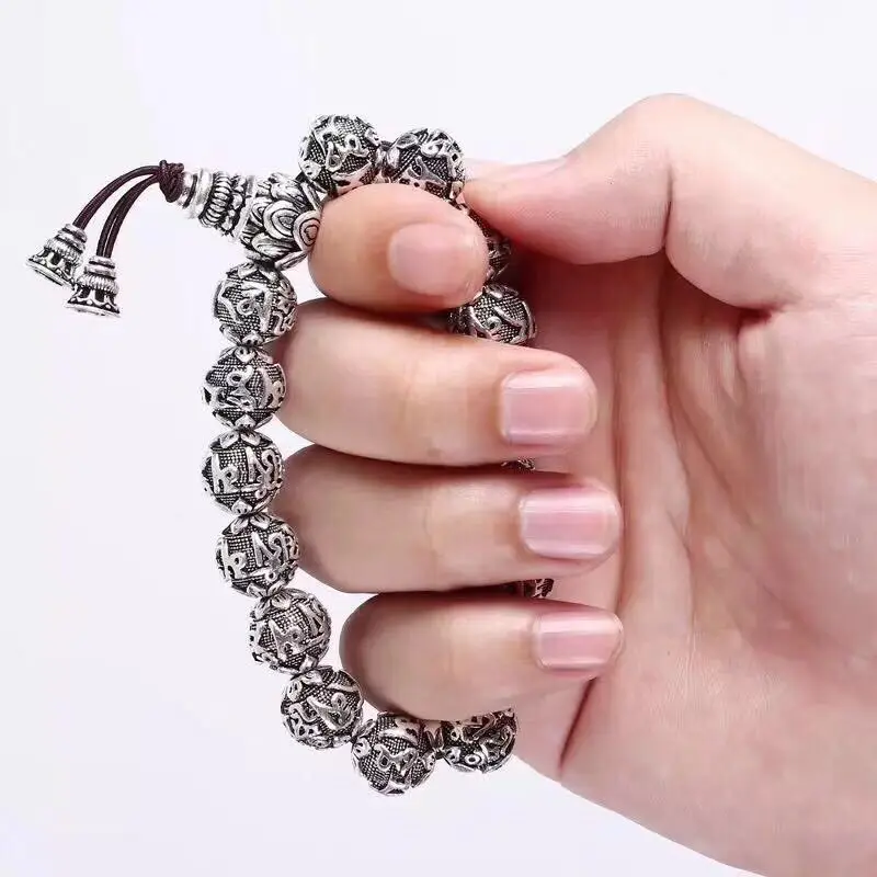 Sanskrit Six Words Engraved Buddha Bracelet OM Mala Beads Bracelets For Men And Women Mantra Prayer Buddhism Jewelry